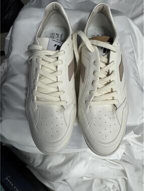 Thousand Fell White Leather Sneakers with Taupe Detail